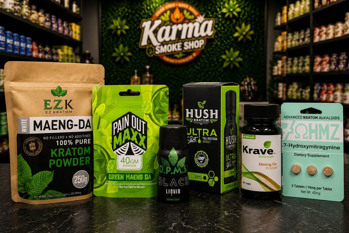 Premium kratom powders, capsules, and extracts at Karma Smoke Shop Houston